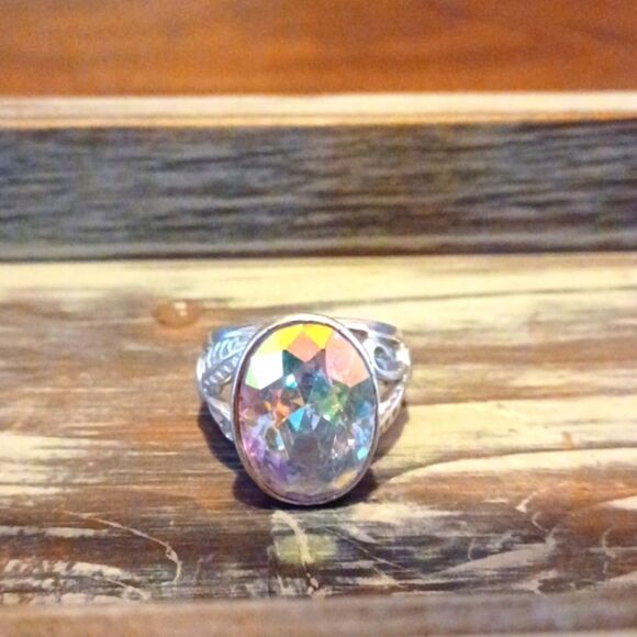 Seta Womans Sterling Silver Filigree /W Aurora Borealis Crystals 9/ 12 Grams - Picture 1 of 8